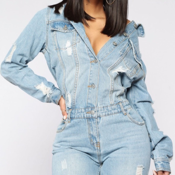 High Jump Denim Jumpsuit - Medium Wash Denim - Picture 2 of 4